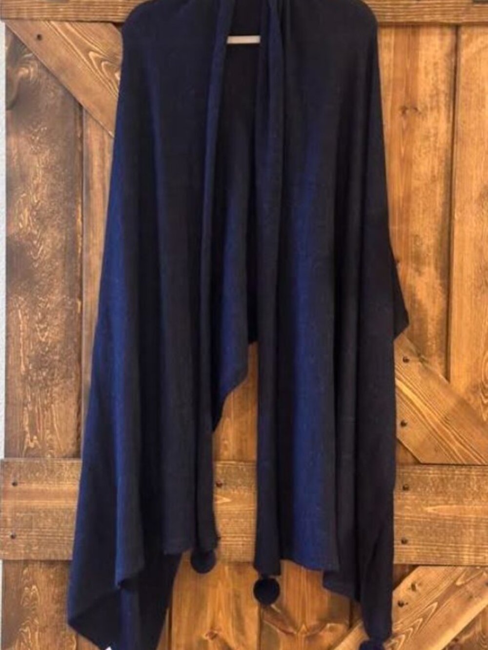 SHXT That I Knit | 100% Alpaca Made in Peru Wrap Shawl Scarf with Pom Poms Navy